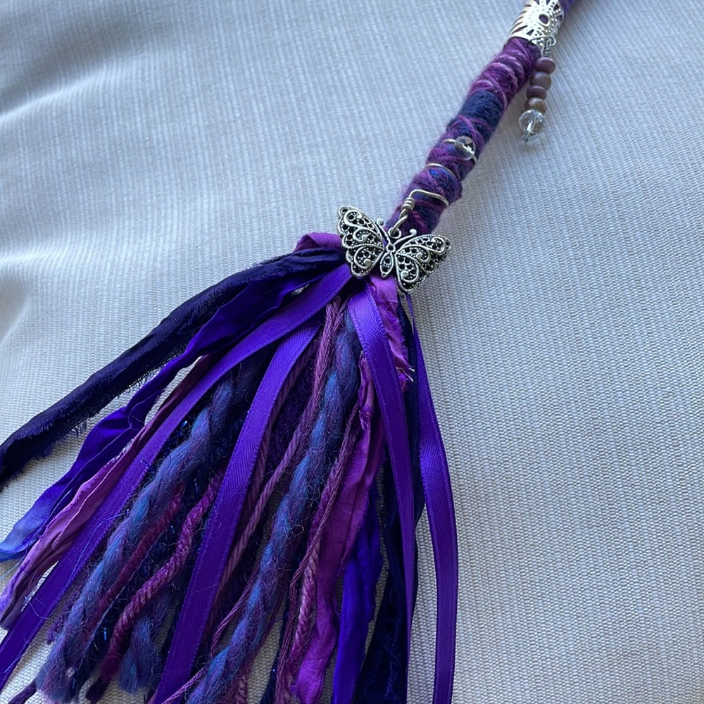 Gypsy Hair Dread Wrap Purple Passion Butterfly Quartz Crystal Beads